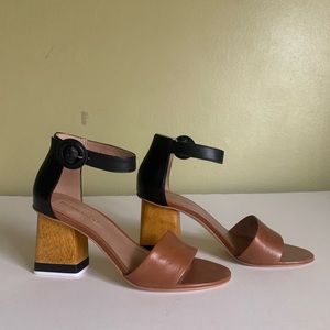 Nova leather chunky sandal with wooden heel